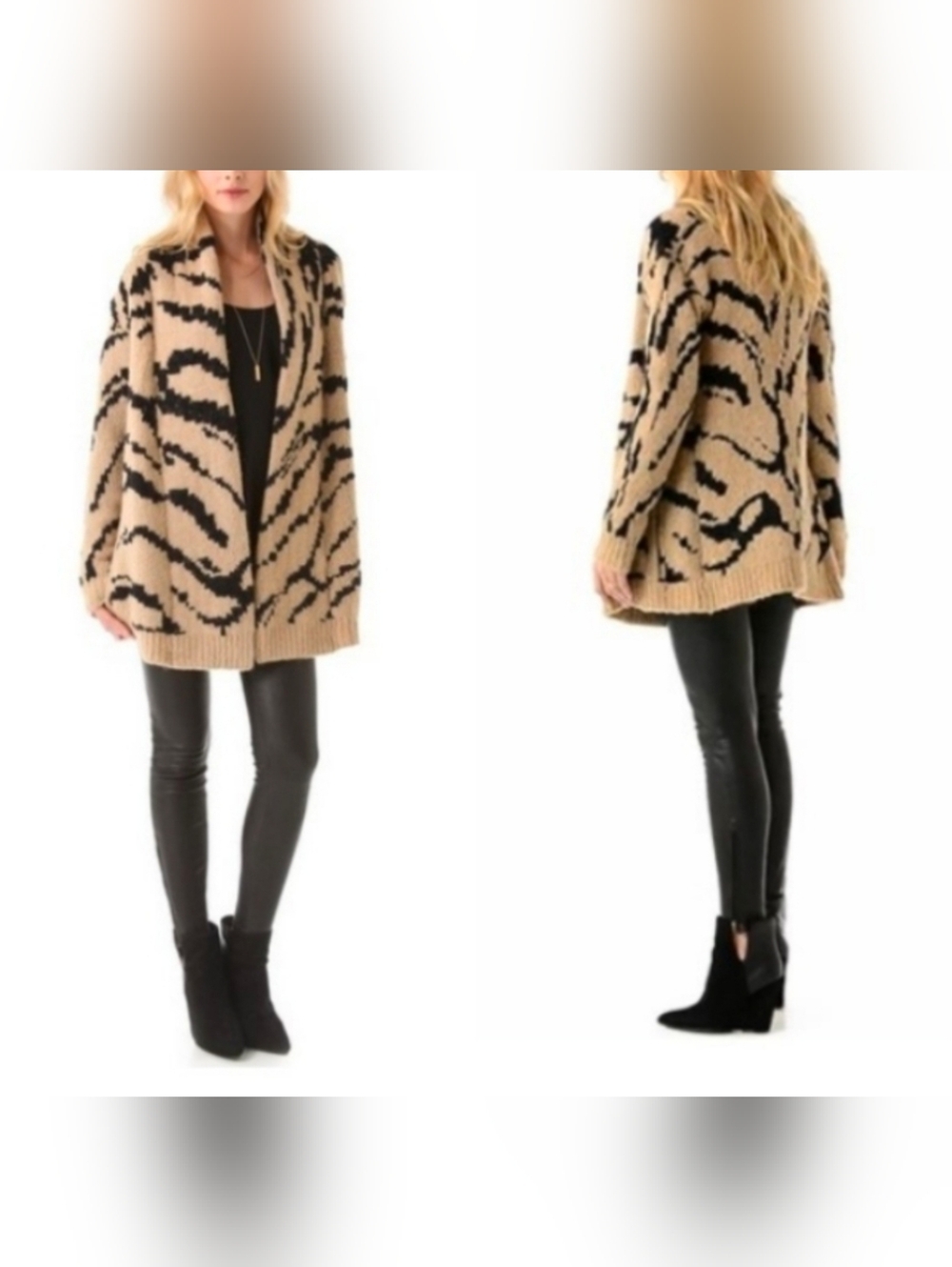 Juicy Couture Sweater Womens M/L Animal Print Tiger Cardigan Wool Alpaca Thick